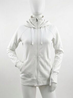 Athleta Triumph White Full-Zip Hooded Sweatshirt Size Small Gym Girl Like New